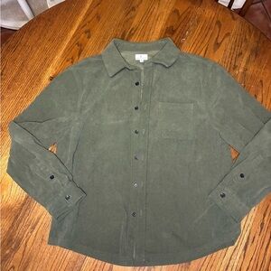 True Craft Mens Olive Green Corduroy Button Down Shirt‎ Long Sleeve Size Large